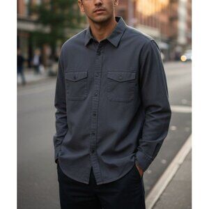 Guess Mens Navy Blue Button-Down Long-Sleeve Shirt S Regular Fit